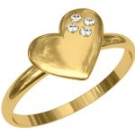 Golden ring in the shape of heart with diamonds. High resolution 3D image